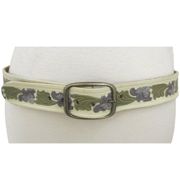 vtg BETH FRANK Painted tooled leather belt sz L